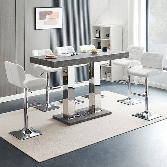 Caprice Large Concrete Effect Bar Table 6 Candid White Stools_1