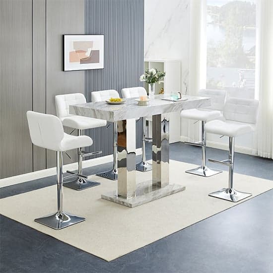 Caprice Large Magnesia Bar Table With 6 Candid White Stools