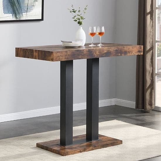 Caprice Rustic Oak Wooden Bar Table With 4 Brooks Grey Stools_2