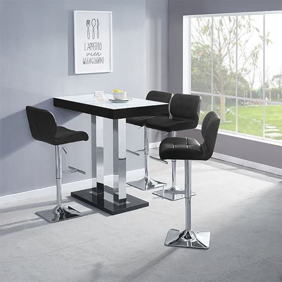 Caprice High Gloss Bar Table In Black With White Glass Top Furniture
