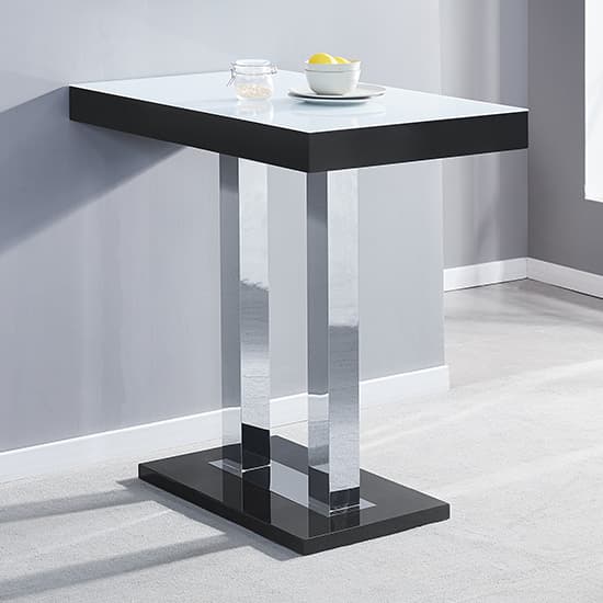 Caprice High Gloss Bar Table In Black With White Glass Top Furniture