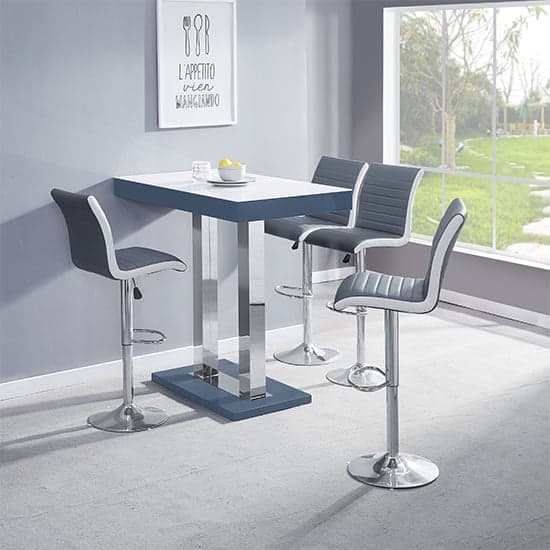 Caprice High Gloss Bar Table In Grey With White Glass Top_2