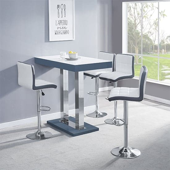 Caprice High Gloss Bar Table In Grey With White Glass Top_3