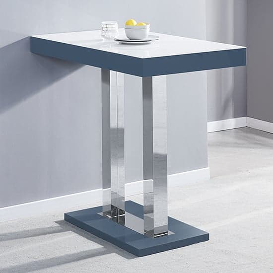 Caprice High Gloss Bar Table In Grey With White Glass Top_1