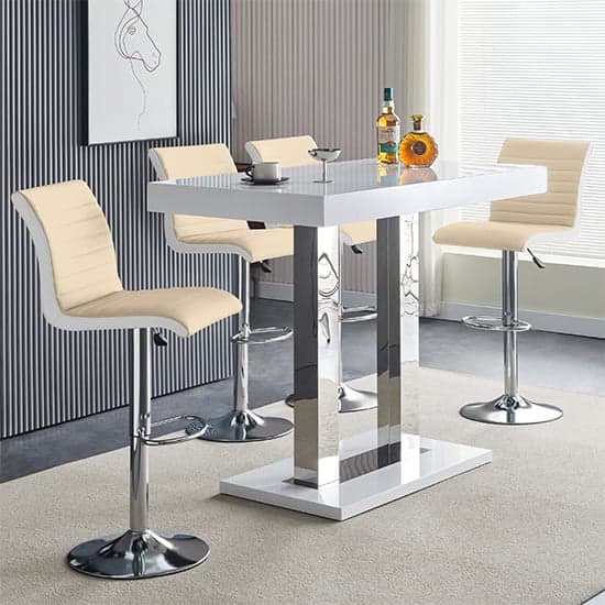 Caprice White High Gloss Bar Table 4 Ritz Taupe White Stools_3