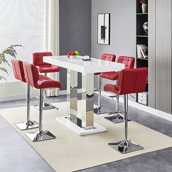 Caprice White High Gloss Bar Table Large 6 Candid Bordeaux Stools_2