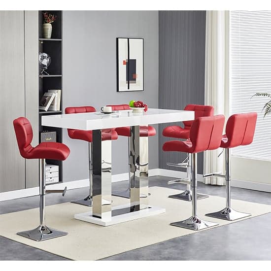 Caprice White High Gloss Bar Table Large 6 Candid Bordeaux Stools_1