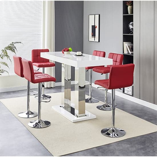 Caprice White High Gloss Bar Table Large 6 Coco Bordeaux Stools_2