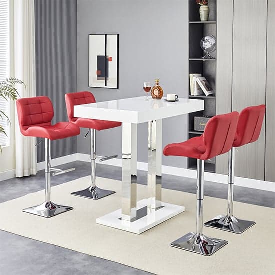 Caprice White High Gloss Bar Table Small 4 Candid Bordeaux Stools_2