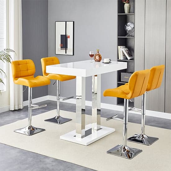 Caprice White High Gloss Bar Table Small 4 Candid Curry Stools_2