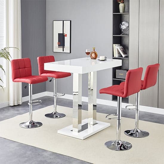 Caprice White High Gloss Bar Table Small 4 Coco Bordeaux Stools_2
