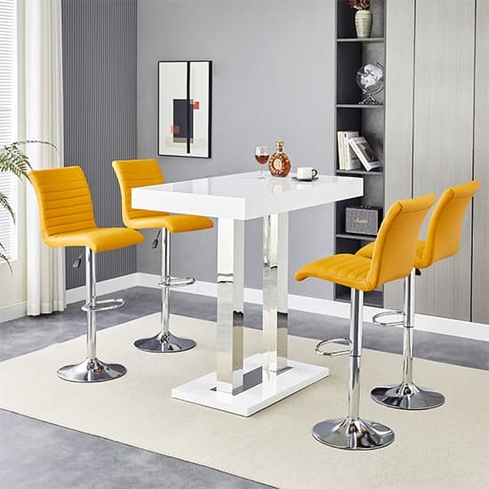 Caprice White High Gloss Bar Table Small 4 Ripple Curry Stools_2