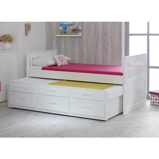 Captains Wooden Storage Single Bed With Guest Bed In White_4