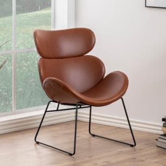 Carazo PU Leather Lounge Chair With Black Frame In Brown_1