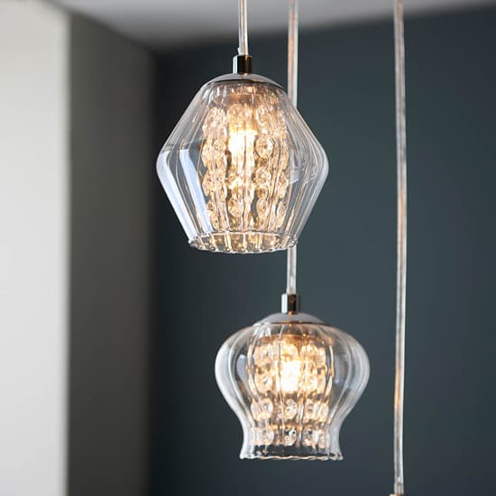 Cardiff 6 Lights Ribbed Glass Ceiling Pendant Light In Chrome_3