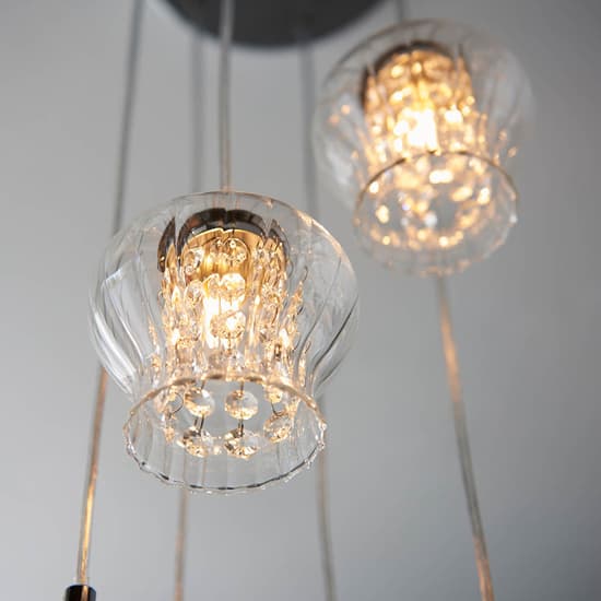 Cardiff 6 Lights Ribbed Glass Ceiling Pendant Light In Chrome_4