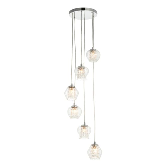 Cardiff 6 Lights Ribbed Glass Ceiling Pendant Light In Chrome_7