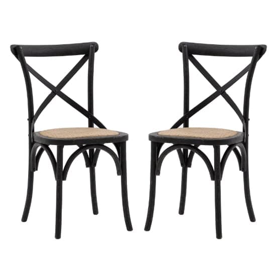 Caria Black Wooden Dining Chairs With Rattan Seat In A Pair_1