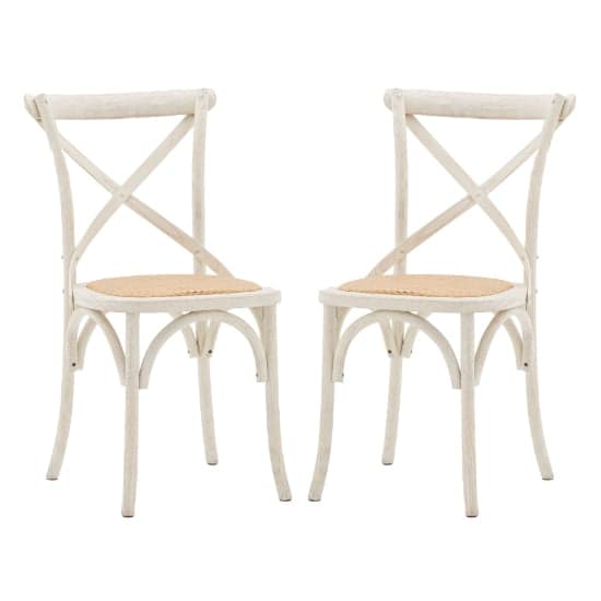 Caria White Wooden Dining Chairs With Rattan Seat In A Pair_1