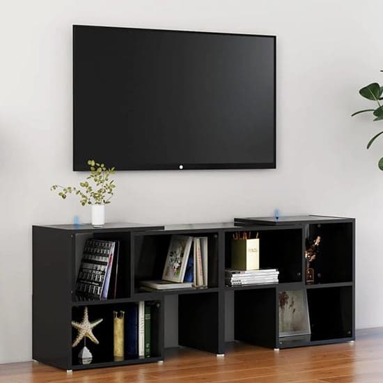 Carillo High Gloss TV Stand With Shelves In Black_1