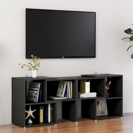 Carillo Wooden TV Stand With Shelves In Black_1