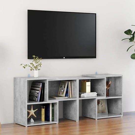 Carillo Wooden TV Stand With Shelves In Concrete Effect_1
