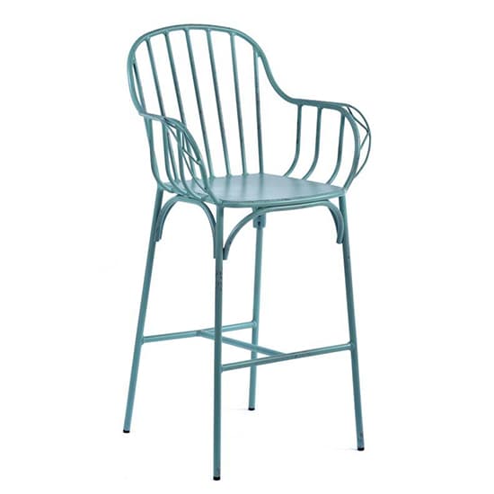 Carla Outdoor Aluminium Vintage Bar Chair In Light Blue_1