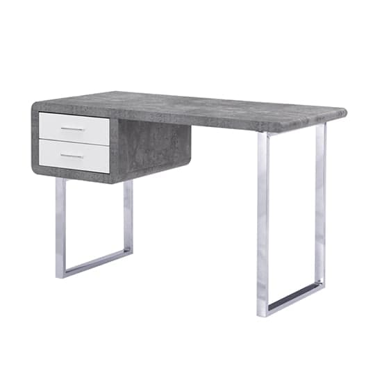 Carlo Wooden Computer Desk In Concrete Effect With Chrome Legs_3