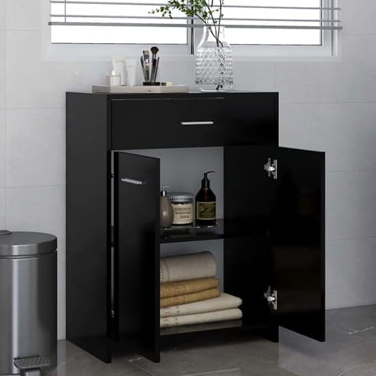 Carlton Wooden Bathroom Cabinet With 2 Doors 1 Drawer In Black_2