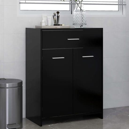 Carlton Wooden Bathroom Cabinet With 2 Doors 1 Drawer In Black_1