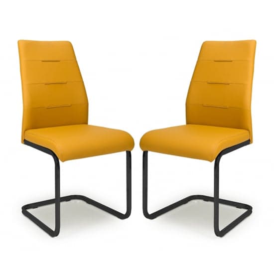 Carlton Yellow Leather Effect Dining Chairs In Pair_1