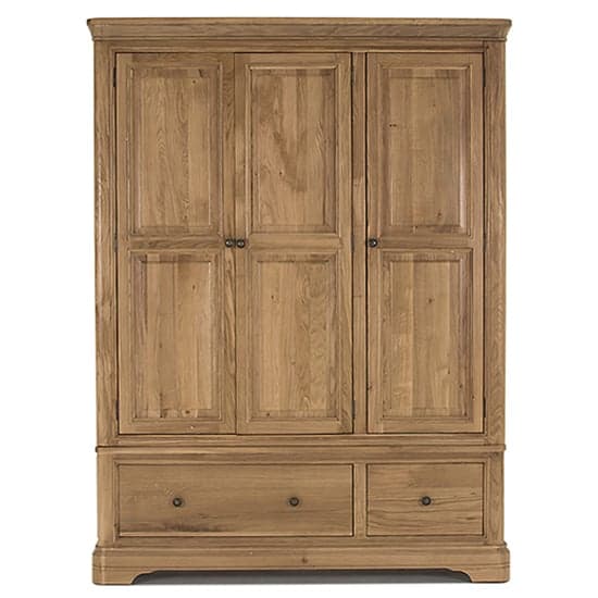 Carman Wooden Wardrobe With 3 Doors And 2 Drawers In Natural_1