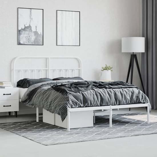 Carmel Metal Double Bed With Headboard In White_1