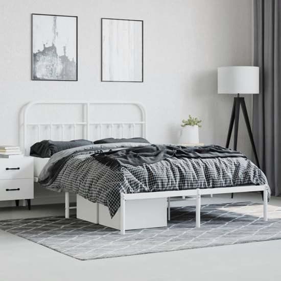 Carmel Metal King Size Bed With Headboard In White_1