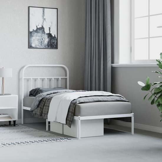 Carmel Metal Single Bed With Headboard In White_1