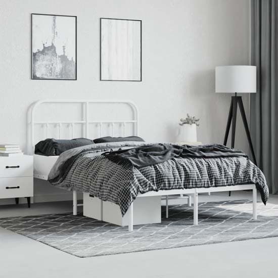 Carmel Metal Small Double Bed With Headboard In White_1