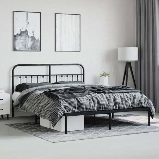Carmel Metal Super King Size Bed With Headboard In Black_1