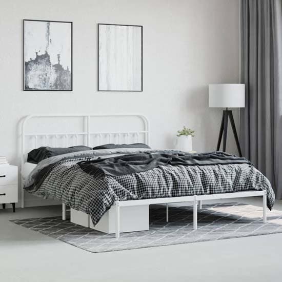 Carmel Metal Super King Size Bed With Headboard In White_1