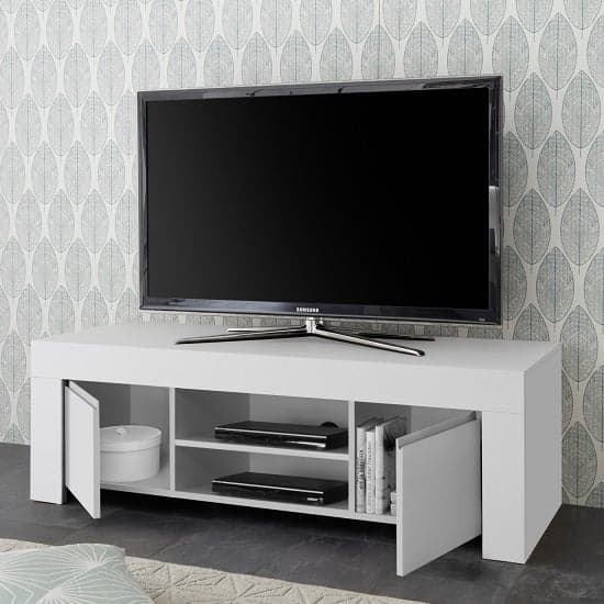 Carney Contemporary TV Stand In Matt White With 2 Doors_2