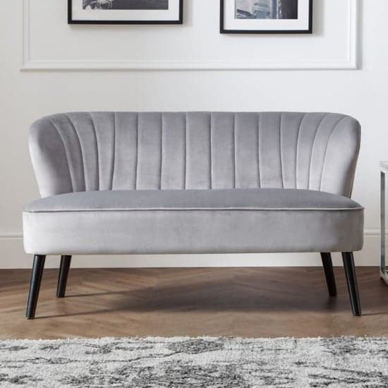 Caliste Velvet 2 Seater Sofa In Grey With Black Wooden Legs_1