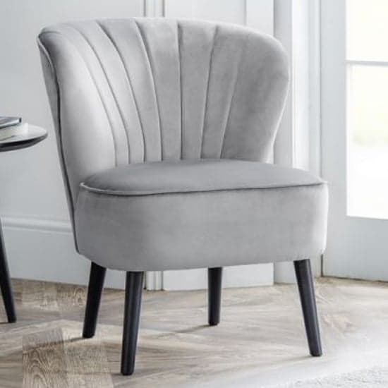 Caliste Velvet Bedroom Chair In Grey With Black Wooden Legs_1