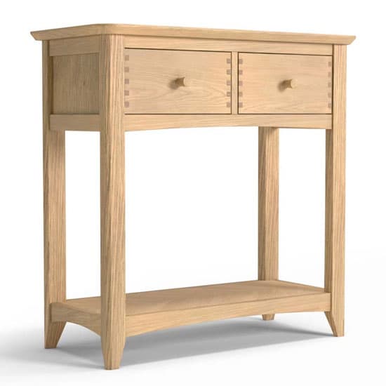 Carnial Wooden Console Table In Blond Solid Oak With 2 Drawers_3
