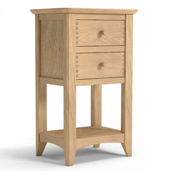 Carnial Wooden Lamp Table In Blond Solid Oak With 2 Drawers_2