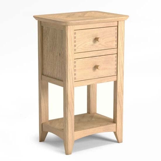 Carnial Wooden Lamp Table In Blond Solid Oak With 2 Drawers_1