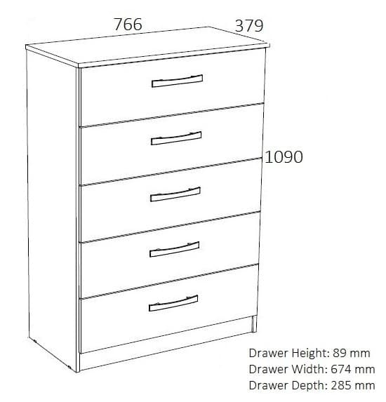 Carola Chest Of Drawers In White Grey High Gloss With 5 Drawers_2