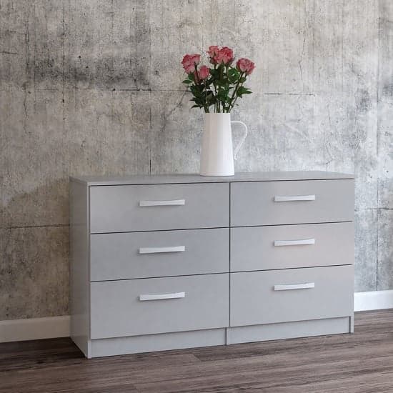 Carola Chest Of Drawers In Grey High Gloss With 6 Drawers