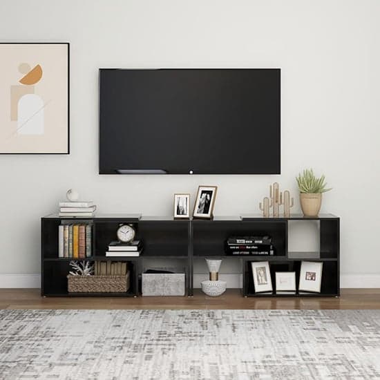 Carolus High Gloss TV Stand With Shelves In Black_2