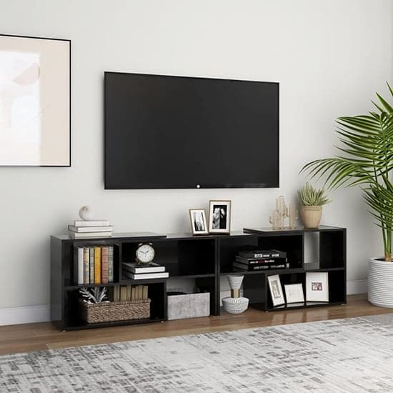 Carolus High Gloss TV Stand With Shelves In Black