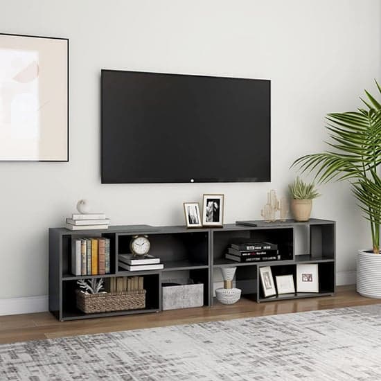 Carolus High Gloss TV Stand With Shelves In Grey_1