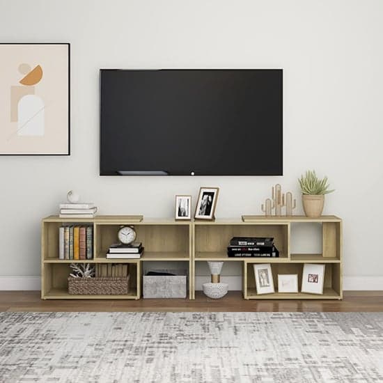 Carolus Wooden TV Stand With Shelves In Sonoma Oak_2